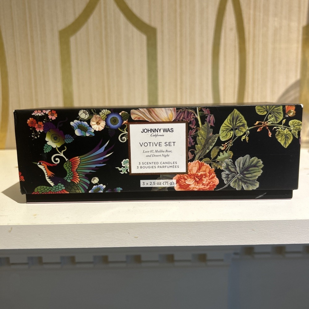 Authentic $118 Johnny Was Votive Candle Set Of 3 Soy Wax One Wick 2.5 Oz Ea New